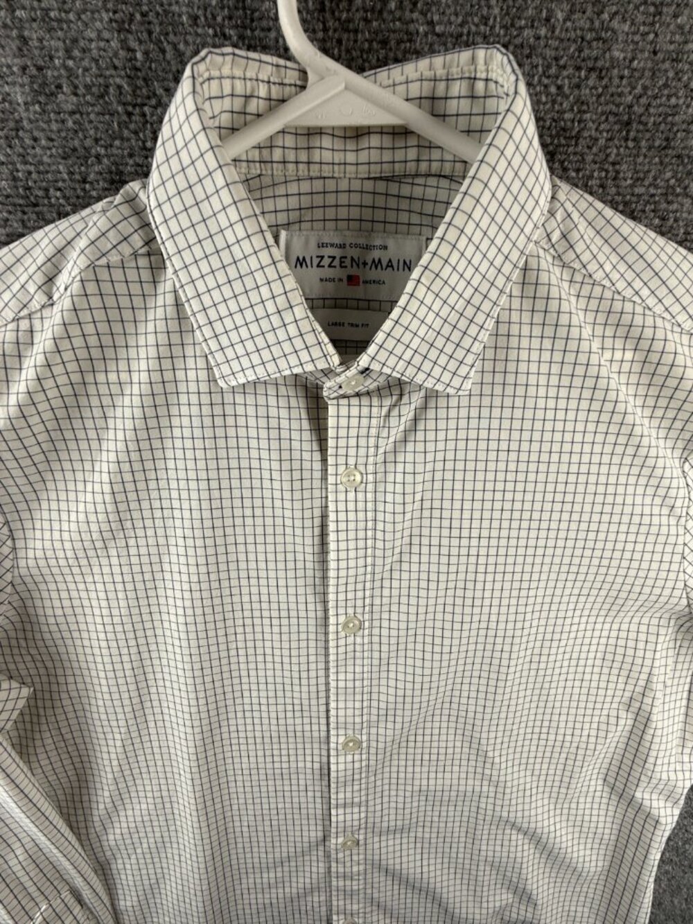 Mizzen Main Leeward Blue White Check Large Trim Fit Stretch USA Made Long Sleeve